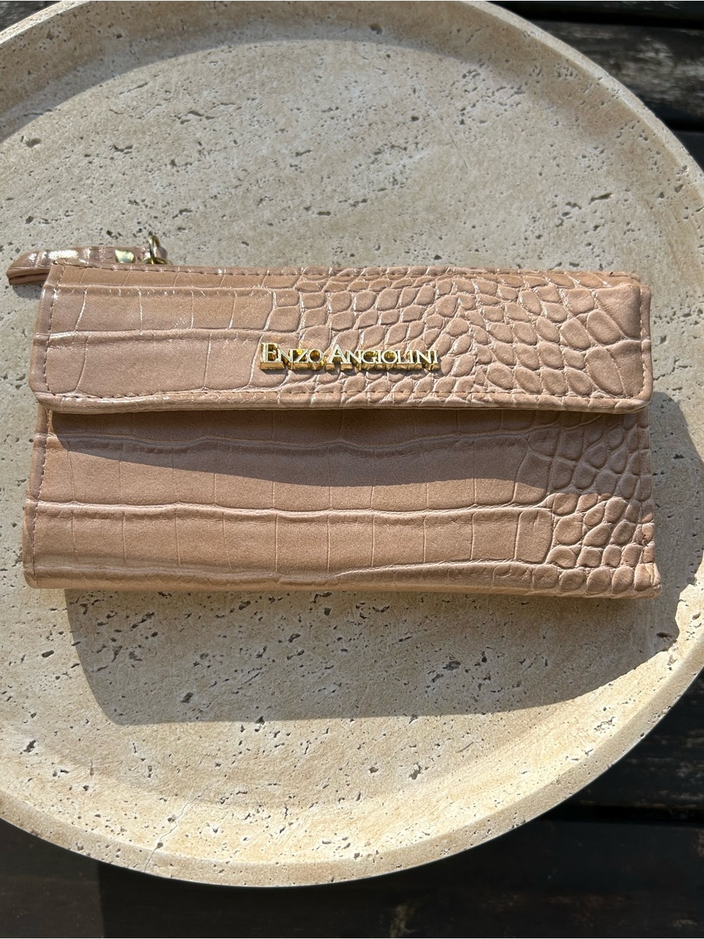 Enzo Angiolini Croc-Embossed Foldover Wallet - Beige‎ Taupe
